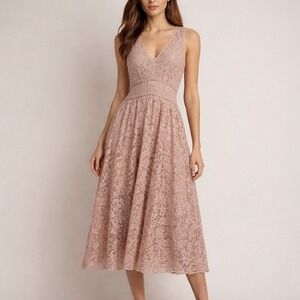 bhldn mixed lace drop waist midi dress Featuring a ruched breast and ruched waist to enhance your figure BHLDN | Mixed Lace Drop-Waist